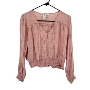 Boho Smocked Peasant Blouse L Dusty Rose Romantic Cottagecore American Rag Cie